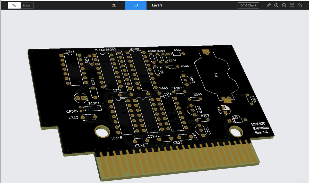 とりあえずベタで繋がるところはGNDラインを消していったところ...ほぼ消す結果に。これでJCLPCBで基板を注文してみようと思います。基板の色...直前にみたポストの影響もあって黒にしましたw
#MSX #KiCad #RTC