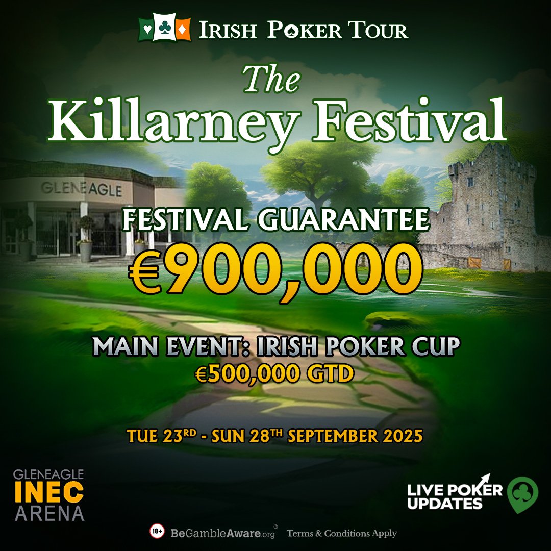 Irish Poker Tour (@irishpokertour) on Twitter photo 🖥️ Killarney Satellite are now live on <a href="/paddypowerpoker/">Paddy Power Poker</a>
Check out the daily feeders on Paddy Power Poker and get yourself into next Sundays Final with 3 × €1,800 packages up for grabs for our Killarney Festival happening in September 🍀
Package Includes:
✅ €700 Main Event 🖥️ Killarney Satellite are now live on <a href="/paddypowerpoker/">Paddy Power Poker</a>
Check out the daily feeders on Paddy Power Poker and get yourself into next Sundays Final with 3 × €1,800 packages up for grabs for our Killarney Festival happening in September 🍀
Package Includes:
✅ €700 Main Event