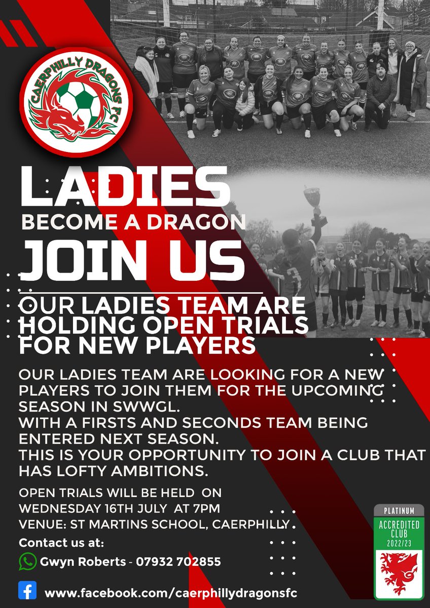 Our Ladies section will be holding open trials for our two teams in July. Get in touch for more info.