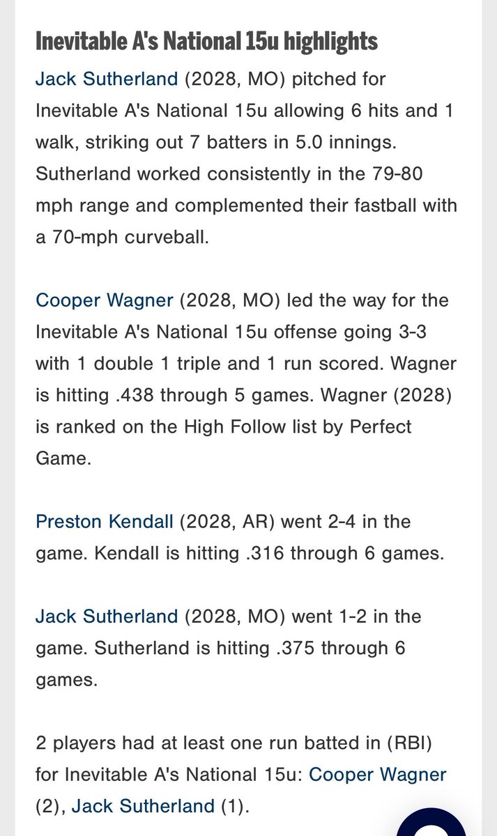 CooperWagner_28's tweet photo. Great tourney this week at the Perfect Game World Series! Fell short in the semi final game. 
@NickHerrinsAs 
@AdidasAsBSB https://t.co/S9EvaWWa5n