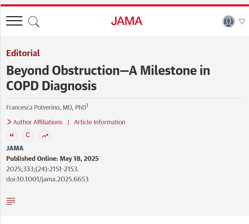 "If airflow obstruction is no longer essential for diagnosis, should we still be calling it #COPD?" 

This Editorial discusses a new multidimensional framework for diagnosing chronic obstructive pulmonary disease. 

ja.ma/4kJKCow