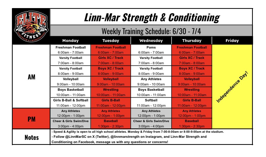 LinnMarSC's tweet image. Weekly training schedule! (6/30 - 7/4)