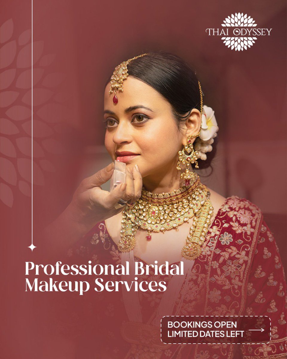 odyssey_spa's tweet image. Brides, your spotlight moment deserves perfection. 💫👰

Let our expert makeup artists at the best spa in Kolkata craft your flawless bridal look with elegance and precision.

📅 Limited slots open – Book now before they’re gone!

#ThaiOdyssey #BridalMakeup #ShaadiReady