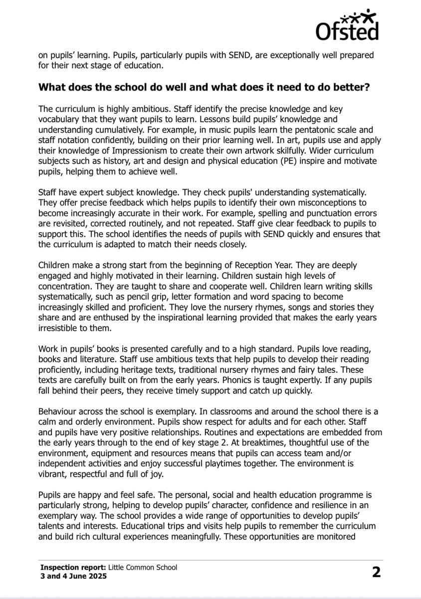mrschapman24's tweet photo. @littlecommon 🎉OUTSTANDING🎉 

We’re proud to have retained Outstanding in our Ofsted inspection — with no areas for improvement identified! With PE as a focus area, I was proud to share all that we do for our pupils &amp; school community!

@YouthSportTrust @afPE_PE #whatareport! https://t.co/mNXzDQ9bez