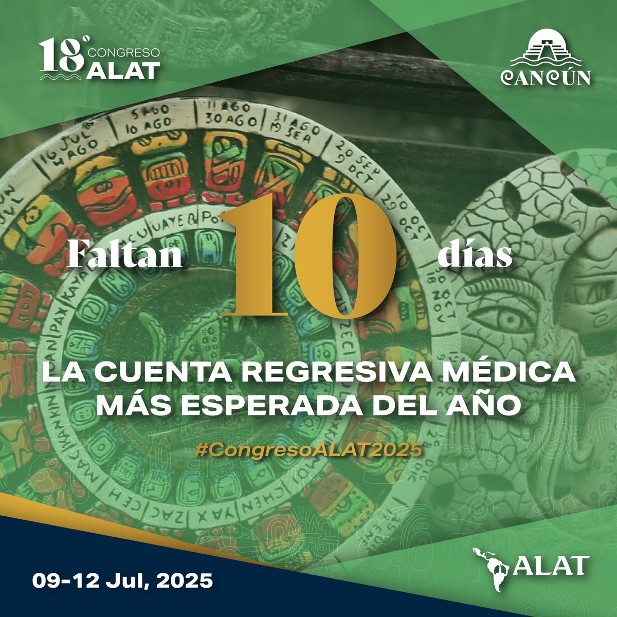 ALATorax's tweet photo. ⏳ Faltan solo 10 días para vivir la cuenta regresiva médica más esperada del año.
Cancún será el epicentro de la salud respiratoria en Latinoamérica.

¡El 18° Congreso ALAT está por comenzar!
📅 09–12 julio, 2025
🔗 https://t.co/8hRj2LfnjP
#CongresoALAT2025 https://t.co/ATY9m0R8Op