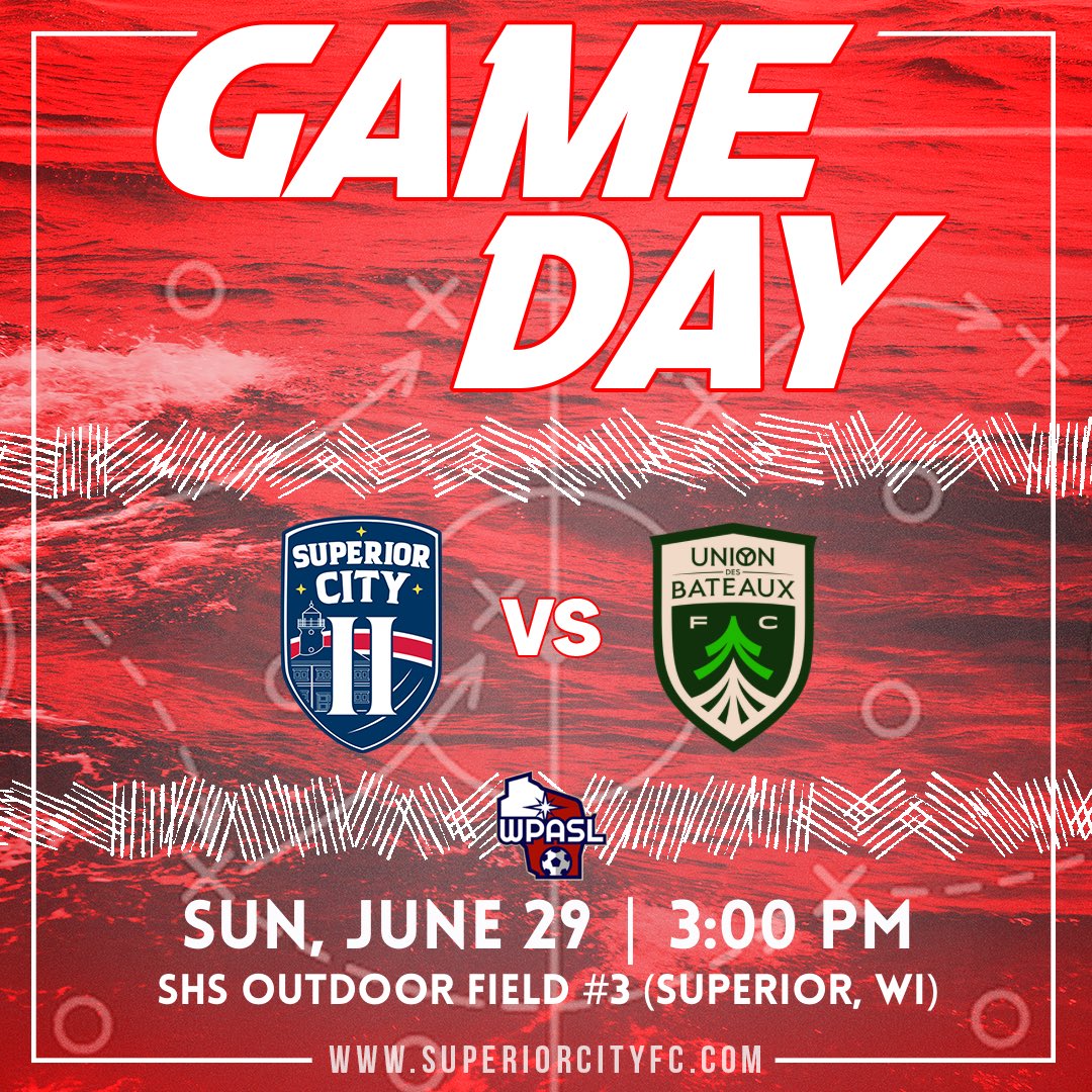 SuperiorPackFC's tweet photo. Daylight in the Swamp!
We take on Eau Claire today at 3 PM. A win and we clinch the 1 seed for playoffs π
π Union Des Bateaux FC
β° 3:00 PM
πSHS Outdoor Field #3 (Superior, WI)
π WPASL
π₯ N/A
π $5 General Admission
#BuiltSuperior #LeaveYourMark #WPASLsoccer https://t.co/uInLGpksar