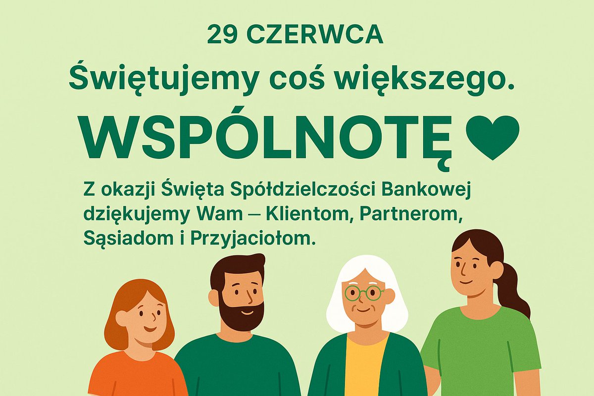 RedakcjaBsnet's tweet photo. 💚 29 czerwca świętujemy Święto Spółdzielczości Bankowej!
To nie dzień liczb, lokat czy kont.
To dzień ludzi, relacji i wspólnoty.
Dziękujemy, że jesteście z nami – codziennie, lokalnie, z sercem.
https://t.co/VGMPT8OV2g
#BankiSpółdzielcze #Wspólnota #29czerwca https://t.co/H4SuBNLVYn