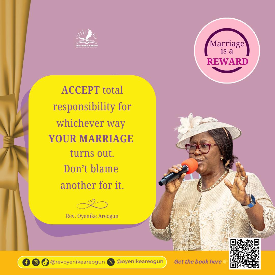 💍 Take Responsibility for Your Marriage

ACCEPT total responsibility for whichever way your marriage turns out.

Don’t blame your spouse. Don’t blame others. Own it before God and let Him work through you.

📖 “Every wise woman buildeth her house: but the foolish plucketh it