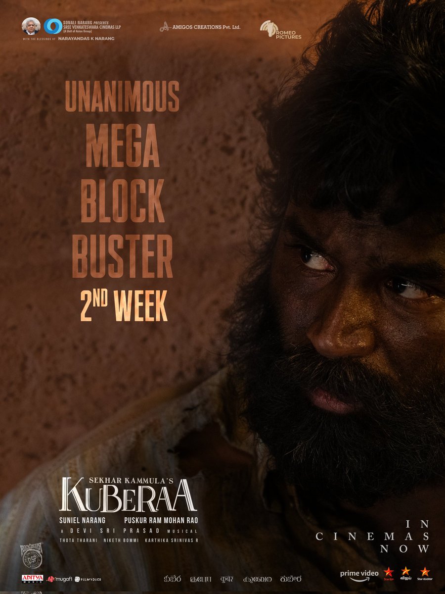 SVCLLP's tweet image. Unstoppable even in the second week…
#Kuberaa is ruling the box office with a sensational run ❤️‍🔥

Book your tickets now: linktr.ee/KuberaaTickets 

#BlockBusterKuberaa #BOXOFFICEKuberaa #SekharKammulasKuberaa