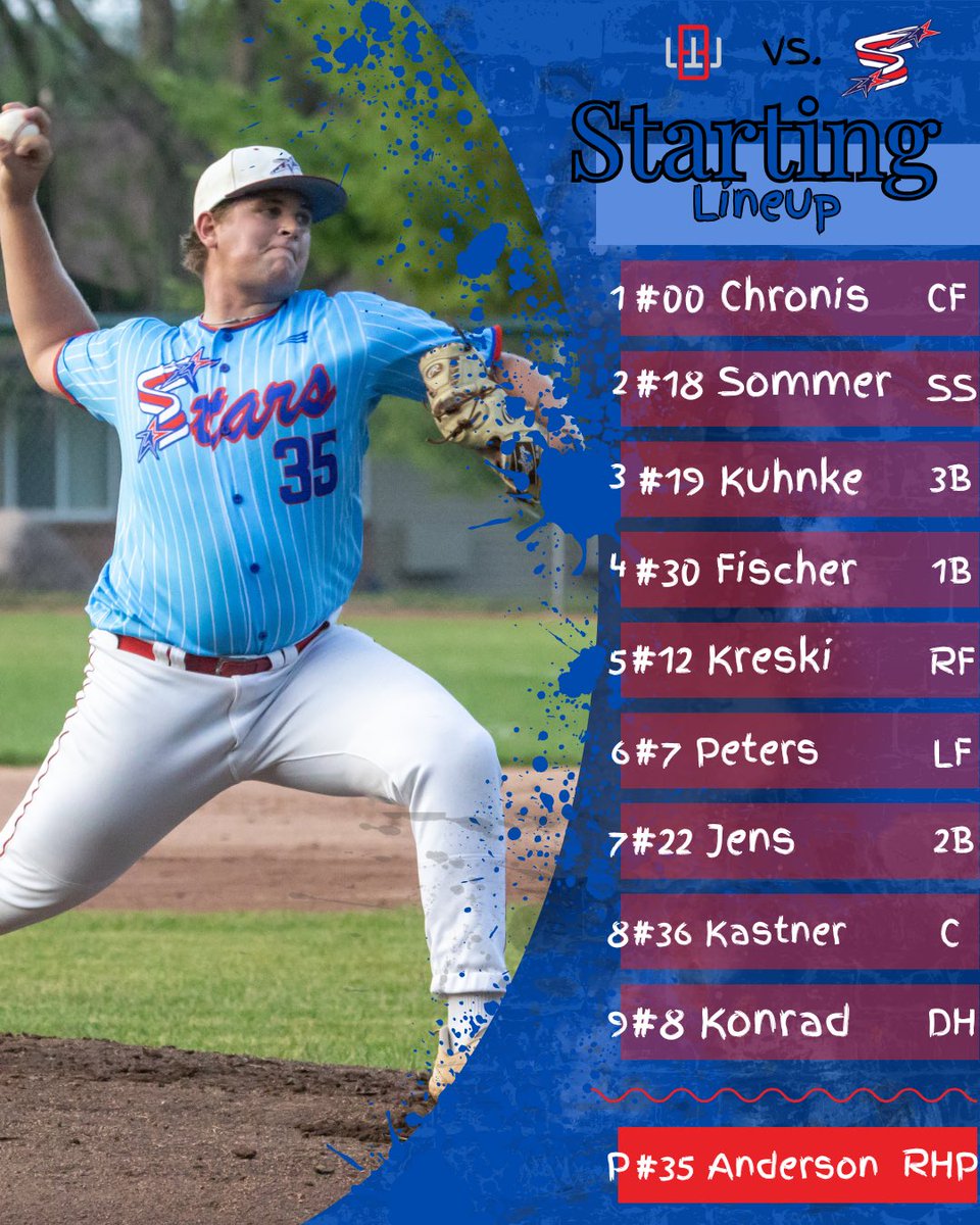 Greenville Stars take on West Bend Spirits in the semifinals.  Stars look to build on a 3 game winning streak with Bo Anderson on the bump.  First pitch is at noon following the other semifinal game.  Good luck Stars!