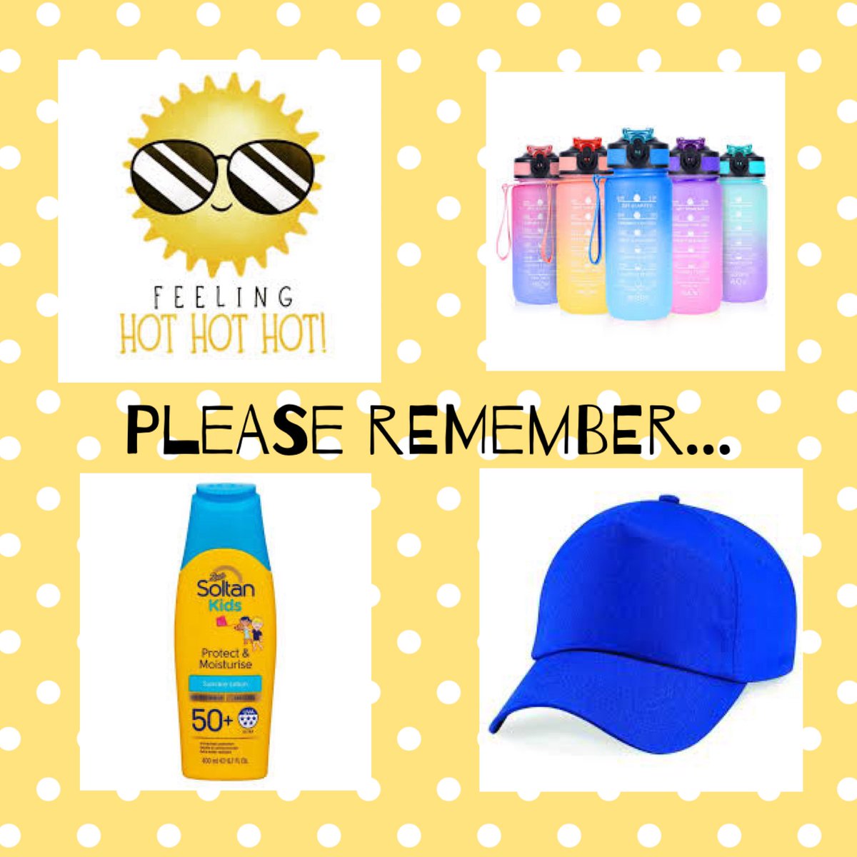 Good afternoon, hope you are all having a wonderful weekend. The weather is set to be extremely warm for the next few days. Please ensure that you send your child to school with a water bottle, a hat and apply suncream. Many thanks 🙏🏻