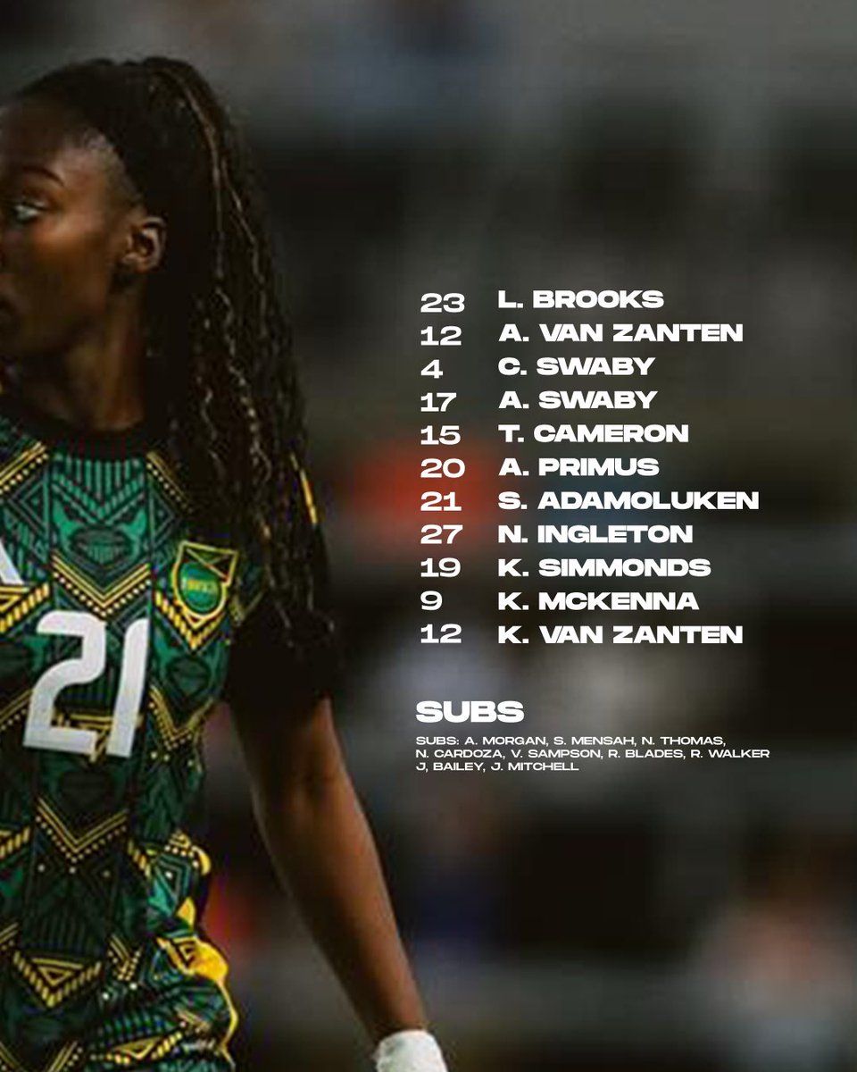 jff_football's tweet image. STARTING STRONG. READY TO ROLL. ⚡️
Here’s your official Starting XI for the Reggae Girlz as they take on England today.
Watch Live on JFF live via YouTube