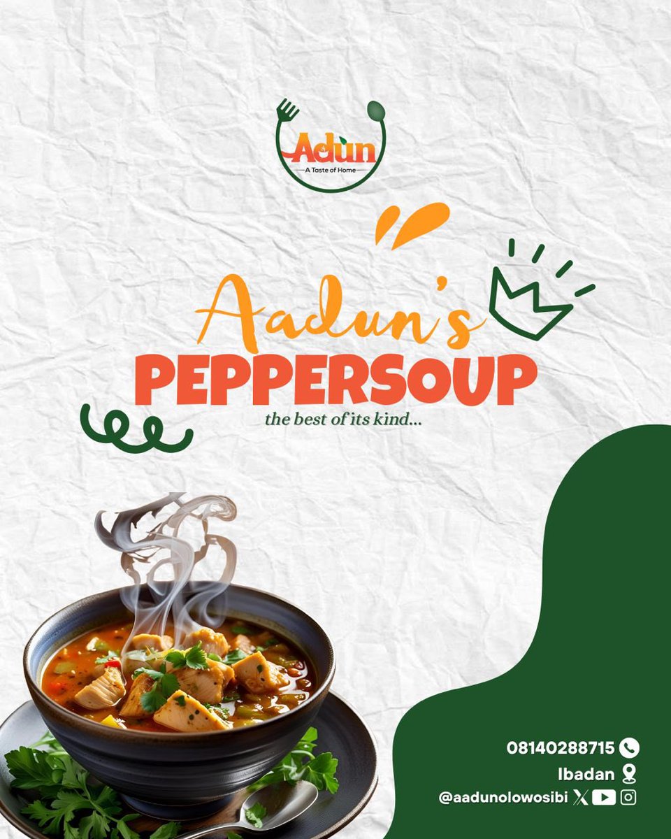 aadunolowosibi's tweet image. PSA🔥🔥🔥
The best peppersoup in Ibadan is open and ready to take orders o. ☺️
We deliver delicious, soul lifting, heart warming peppersoup right to your doorstep.
Let’s serve you happiness in a bowl. 🤗
📍 Ibadan