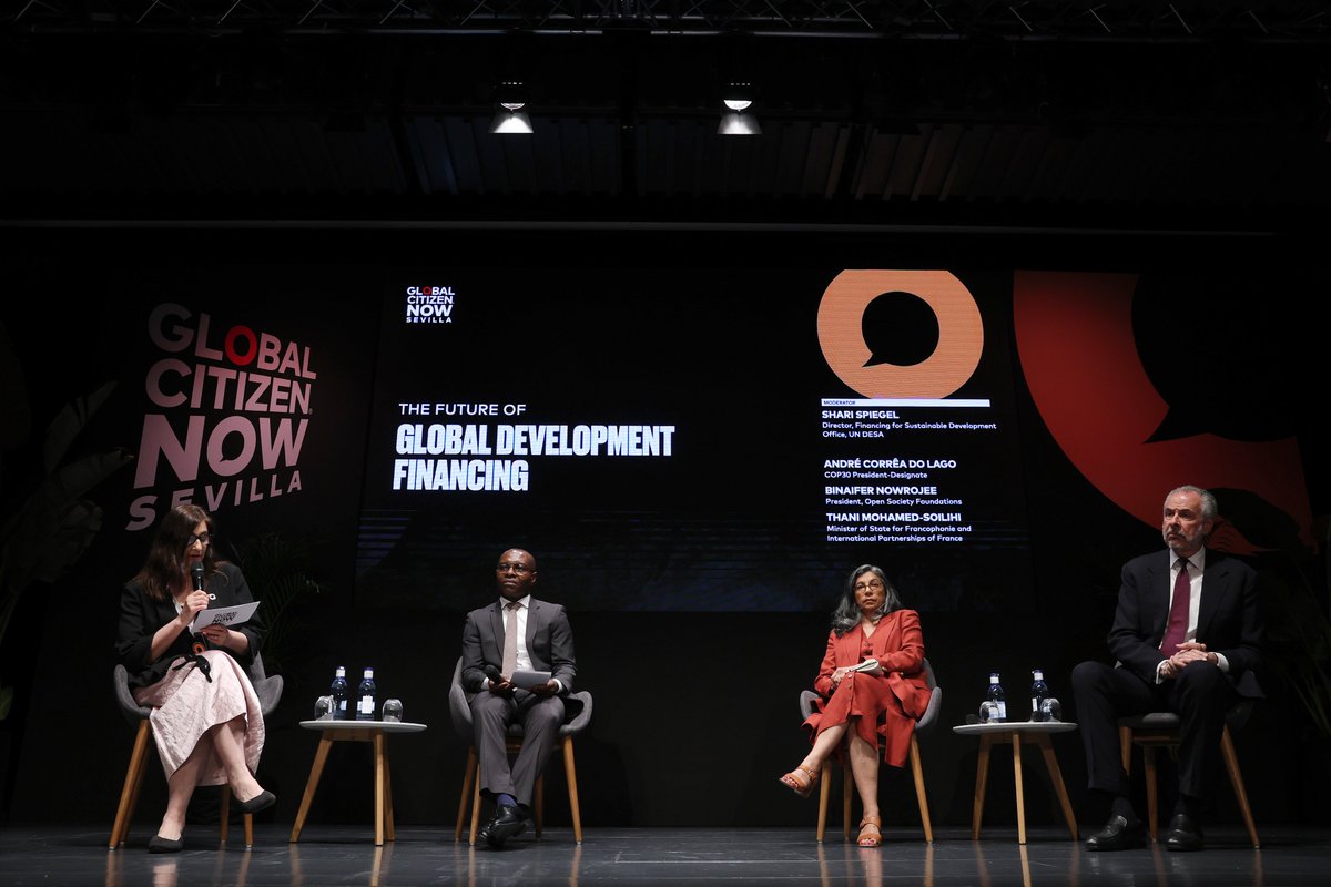 GlblCtznImpact's tweet image. What will it take to finance a fairer future? 💸🌍
André Corrêa do Lago, @NowrojeeOSF, and @TMohamedSoilihi joined moderator Shari Spiegel to explore the future of global development financing. #GCNOW #FFD4