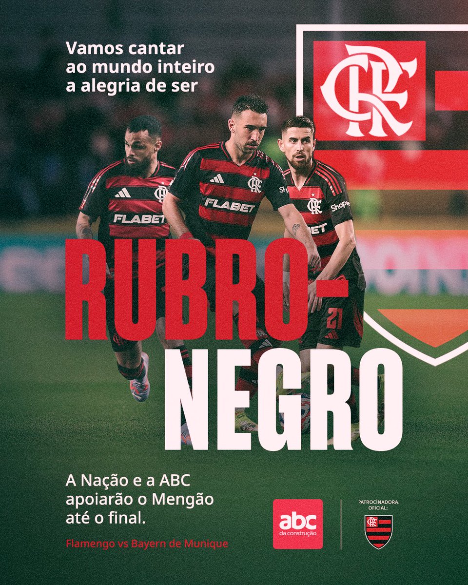 Flamengo's tweet photo. Hoje é dia de mostrar ao mundo, novamente, toda a alegria de ser rubro-negro! 🌎❤️🖤
E é claro que a @abcdaconstrucao vai estar na torcida, ao lado da Nação. Vamos juntos, em busca de mais um resultado histórico! #ABCFla #ad https://t.co/H3IXhJi0zQ