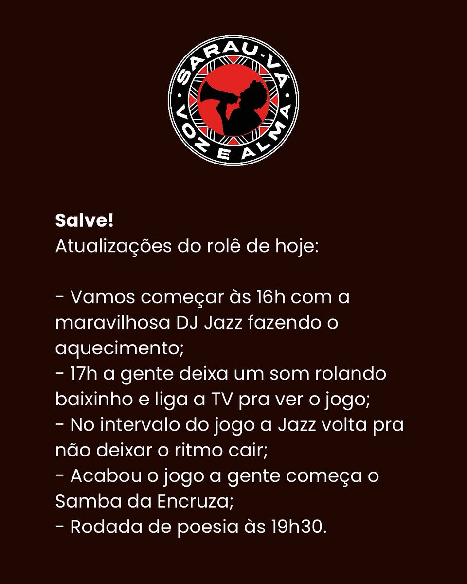 Sarau_Va's tweet photo. 🗣️ Atualizações do rolê de hoje! https://t.co/IjrKEqxDuN