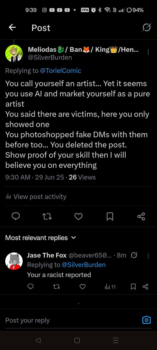 SilverBurden's tweet photo. @TorielComic That person called me racist for no reason, how is this a good source of evidence? https://t.co/w7GmvQD6IR