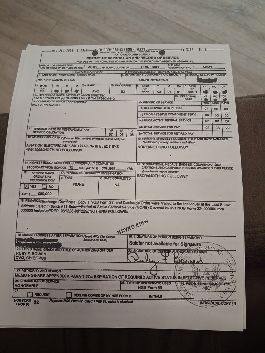 ImAaronEColyer's tweet image. I'm a 100% service connected disabled veteran with PTSD and other disabilities. Lots of people claim to be vets on here but most don't post their dd214. I have 3 different dd214s and mgb 22s, 1 honorable and 2 general under honorable.