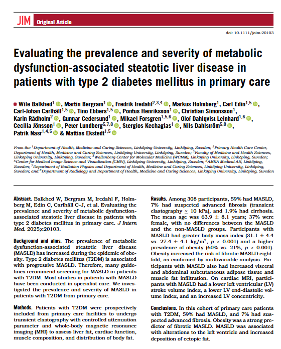 scottisaacsmd's tweet image. New study in primary care T2D patients:
🔍 59% had #MASLD
⚠️ 7% showed signs of advanced fibrosis
⚖️ Obesity increased risk of fibrotic MASLD by 8x
💔 MASLD linked to CV changes & ectopic fat
📌 Screening needed in diabetic primary care
onlinelibrary.wiley.com/doi/10.1111/jo…