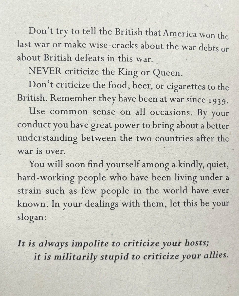 The last page from the WW2 booklet “Instructions for American Servicemen in Britain," 1942.