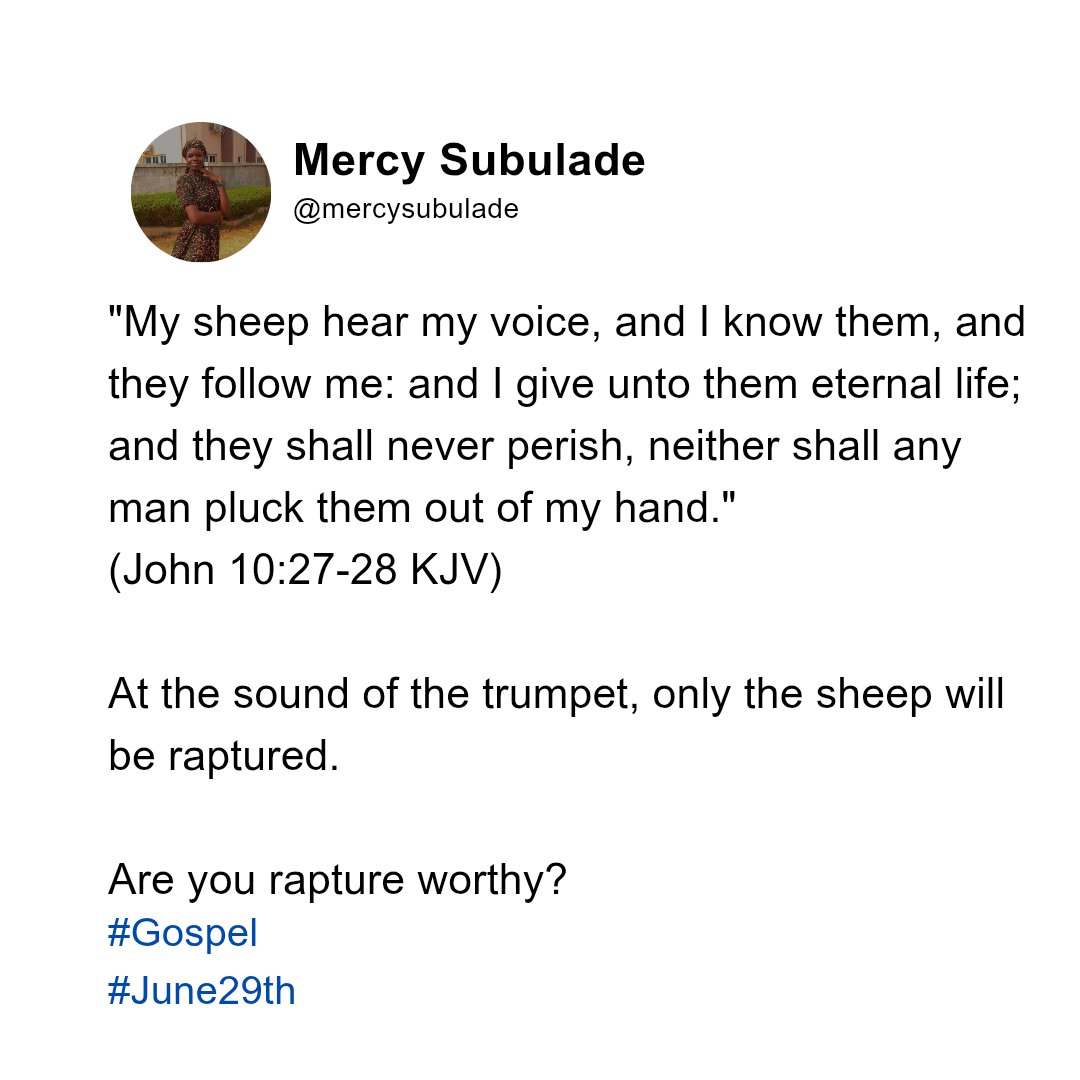 MercySubulade's tweet photo. Are you rapture worthy?

#Gospel
#Jesussaves https://t.co/nbQO3ks3yC