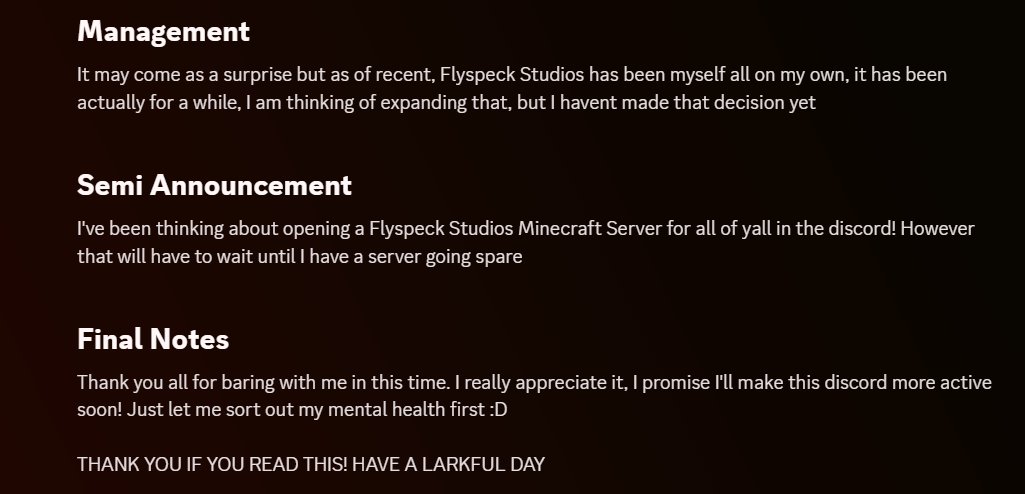 FlyspeckStudios's tweet photo. An Important Ping from the Flyspeck Discord

(link in bio) https://t.co/not9WEk9nf