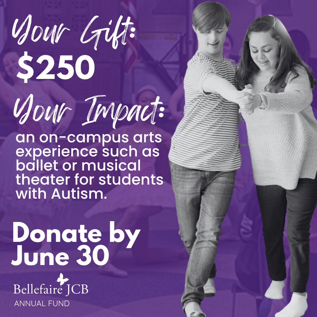 You have the power to inspire.

With a $250 gift, you can give a student with autism the opportunity to explore ballet, musical theatre, and more—right at school. 

There’s still time to make a difference—donate by June 30th and change a life: bellefairejcb.org/donate