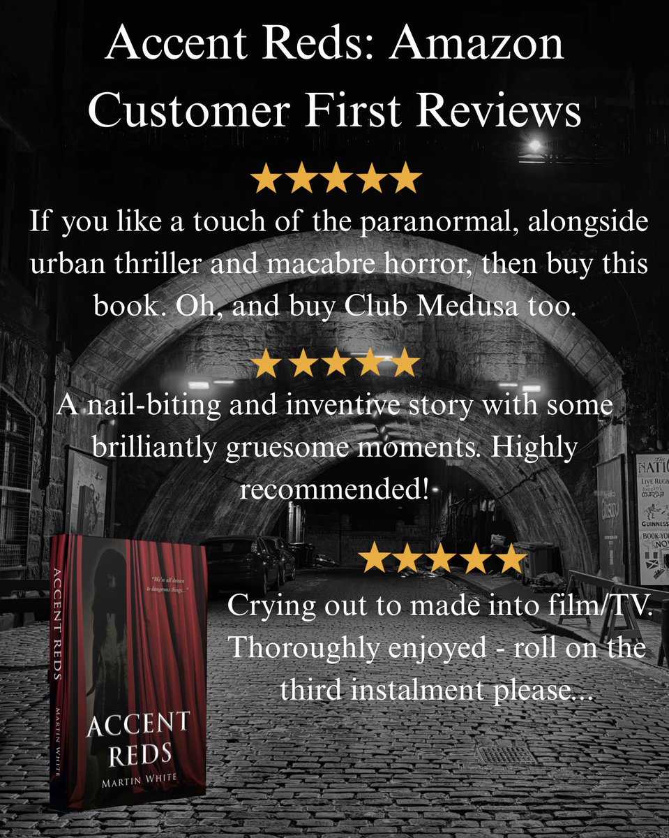 One week in after the release of Accent Reds and I’m well chuffed to say I already have a bunch of five star reviews in on Amazon already! Here are a few quotes:

#accentreds #clubmedusa #thefearaesthetic #horrorfam #bookstagram