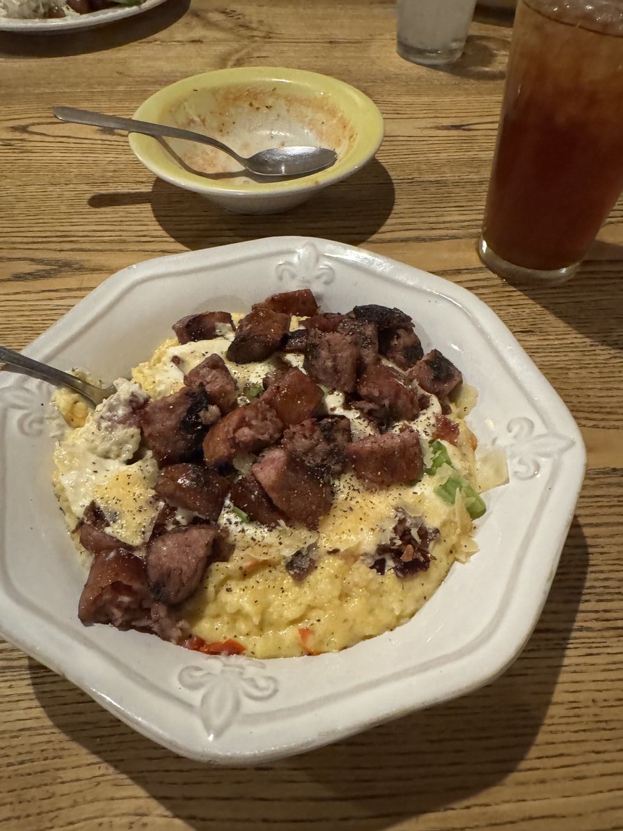 Shrimp and grits, with bacon, conecuh sausage from Wildflower Cafe in Mentone, Alabama