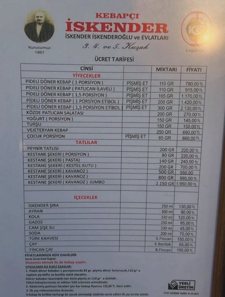 DHMerkezi's tweet photo. 110 gram İskender’in 780 TL’ye satıldığı restoranda altta yer alan not:

“İlk çay ikramdır. Kebap yanında bir içecek alınmadığı takdirde çay ücrete tabidir.” https://t.co/VNDUq4aEIr