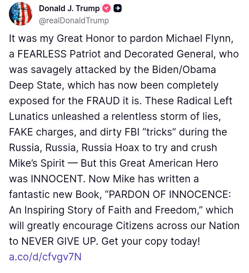 I like that Trump Pardoned General Flynn.

What do you think?