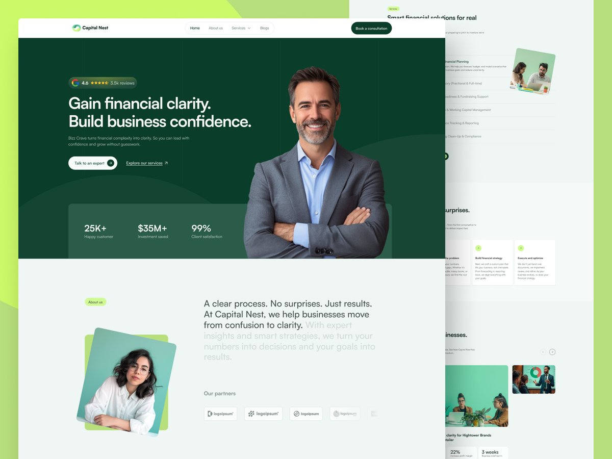 webngfxashik's tweet image. 🚀 Just dropped a fresh finance UI concept: Capital Nest. Built for clarity, trust, and growth. 💼📊

Drop a like if this inspires your next finance or SaaS design! 💚
#WebDesign #FinanceUI #BusinessWebsite #UIDesign #UXDesign #DribbbleShot #FintechDesign #LandingPage
