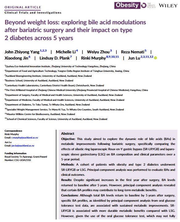 scottisaacsmd's tweet image. A new study on the long-term impact of bile acid changes after bariatric surgery on type 2 diabetes outcomes, looking beyond just weight loss. While total bile acid levels increased in the first year after surgery, they returned to baseline by year five. Principal component…