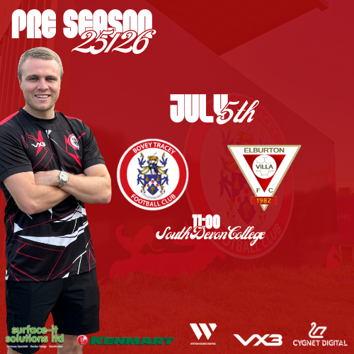 🔥 First Pre-Season Fixture Incoming! 🔥

Football is back this weekend as Bovey Tracey AFC kick off their 2025/26 preparations with the opening friendly of the summer!

🗓️ Saturday 5th July
⚽ Bovey Tracey AFC vs Elburton Villa
🕚 Kick-Off: 11:00am
📍 South Devon College (3G