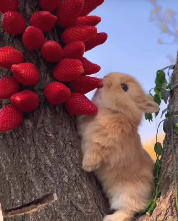 Les dejo un conejito comiendo fresa. 🐇🍓