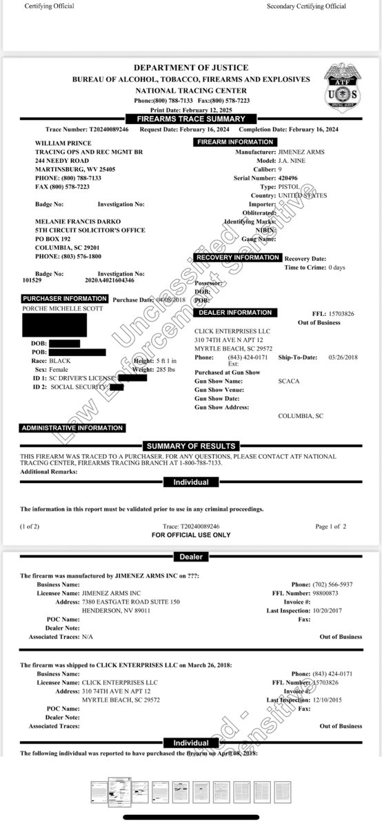 McqueenReed's tweet photo. Unless we are missing something, we have not seen this gun. This ATF trace proves Porsche purchased this type of gun but we didn’t know that you can trace a casing back to the actual owner of the gun without the gun unless they have the gun &amp; forgot to show us https://t.co/pP0WlRtAEq