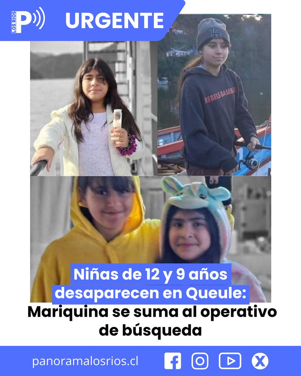 🔴 URGENTE | Franchesca (9) y Adelina (12) salieron de su casa en #Queule la noche del sábado.
Autoridades indican que habrían huido tras participar en un juego online.

👮‍♂️ Autoridades, carabineros y Bomberos recorren la zona.

#Toltén #Mariquina #niñas #desaparecidas