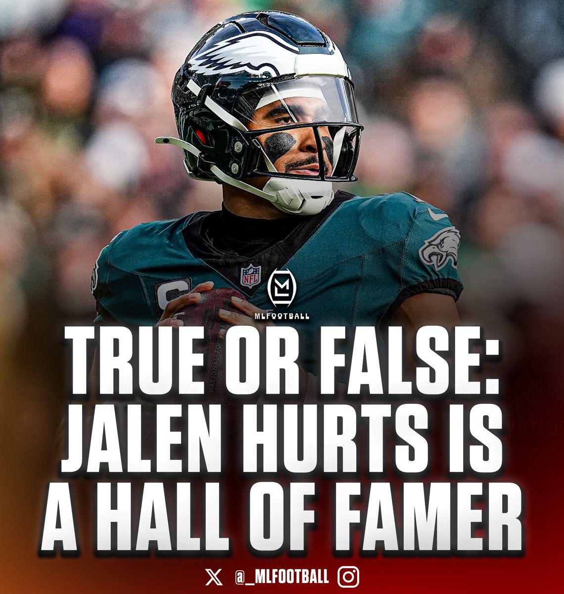 MLFootball's tweet photo. True or False: Philadelphia #Eagles quarterback Jalen Hurts is already a Hall of Famer…? https://t.co/ZI9HQc35VS