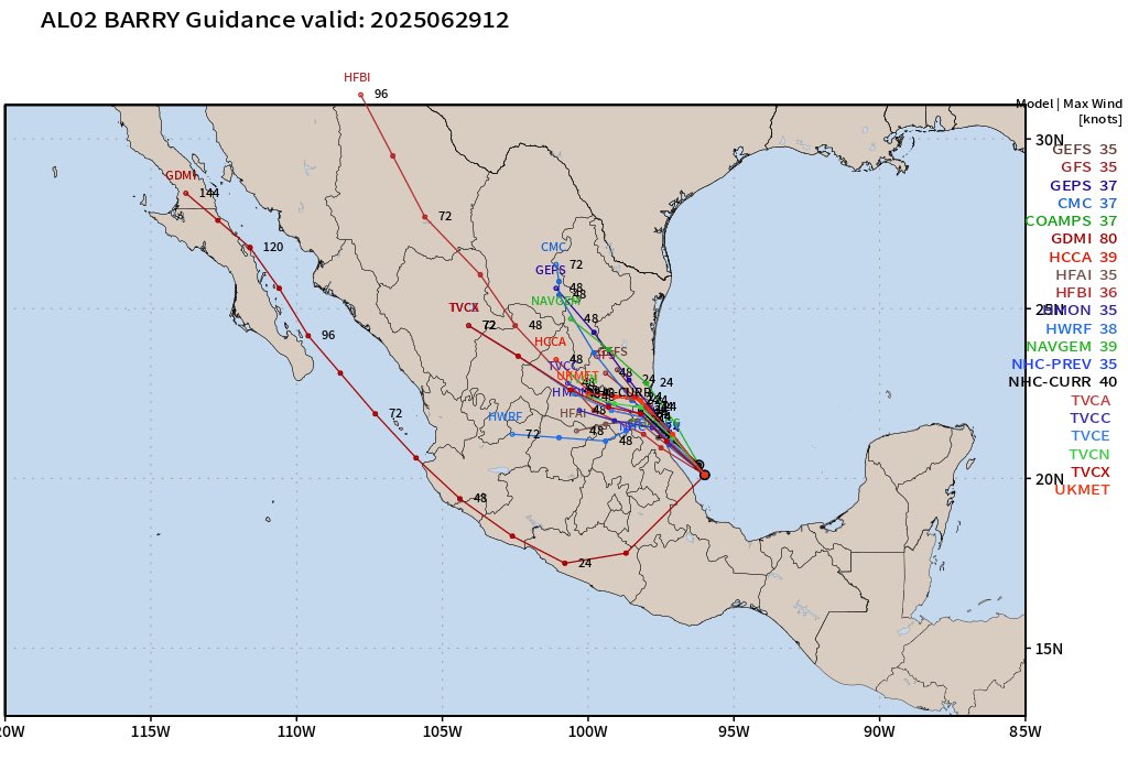 MeteoroTamps's tweet photo. ⚠️🌀HABEMUS TORMENTA

La depresión tropical Dos se intensificó a tormenta tropical #Barry con vientos sostenidos de 65 km/h y ráfagas de viento estimadas de 85 km/h.

Probable ingreso a tierra en algún punto de la zona Norte de Veracruz.

🔴🌧️Importante flujo de humedad tropical propiciada para lluvias fuertes a intensas con ráfagas de viento >50 km/h en le territorio tamaulipeco.

🌊Elevado el riesgo por inundaciones y desbordamientos de ríos.

¡Muy pendientes de las actualizaciones! :D
