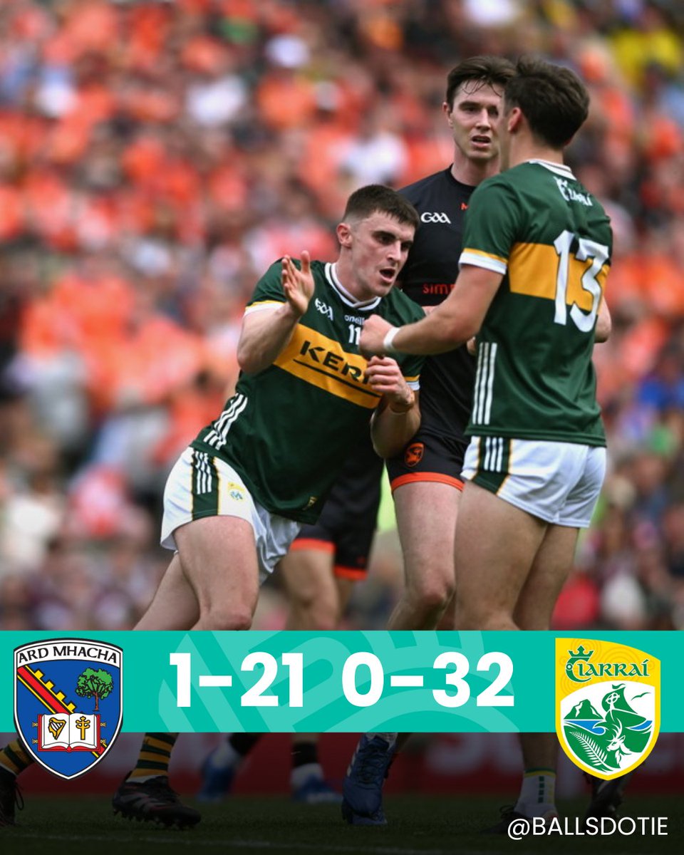 ballsdotie's tweet image. WHAT A STATEMENT FROM KERRY 🟩🟨

They have sent the defending All-Ireland champions packing, blowing Armagh away at Croke Park 💪

That was some second half performance 🔥