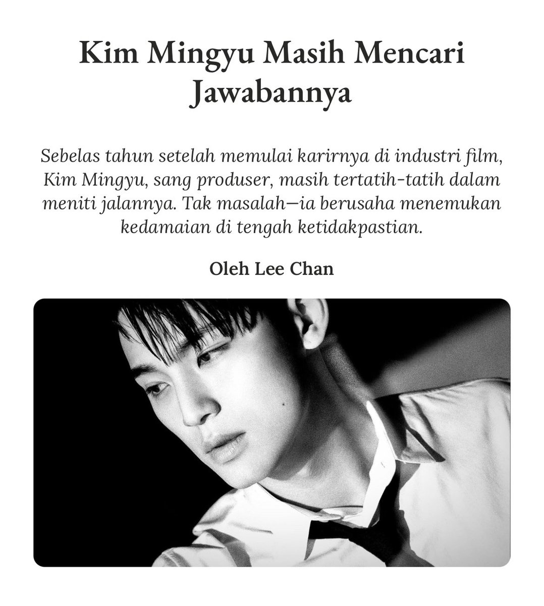 monstrousneeds's tweet photo. ARTIKEL: Jurnalis kami mendapatkan kesempatan untuk berbicara dengan salah satu produser film ternama tentang ambisi dan mimpi. Baca selengkapnya: https://t.co/pfvv1Qz6d5

(profile-style character study / 2,9k, bahasa indonesia / gyuhan, written for ayahpapi + mg/ayah-centric) https://t.co/D1CNqwJNAo