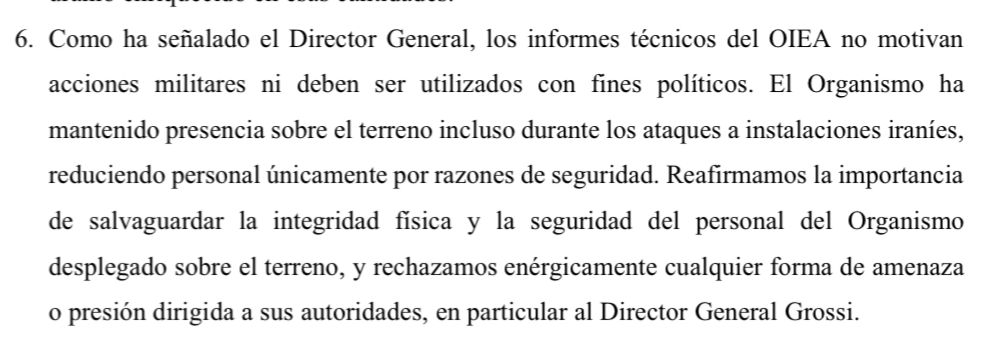 jfacetti's tweet image. #Paraguay strongly condemns the threats against DG @RafaelMGrossi and the staff of @iaeaorg (IAEA BoG, 16/06). We value their impartial work in monitoring Iran's nuclear program, key to a peaceful solution. #IAEA #NuclearSecurity #Grossi @mreparaguay @ABCDigital @LaNacionPy