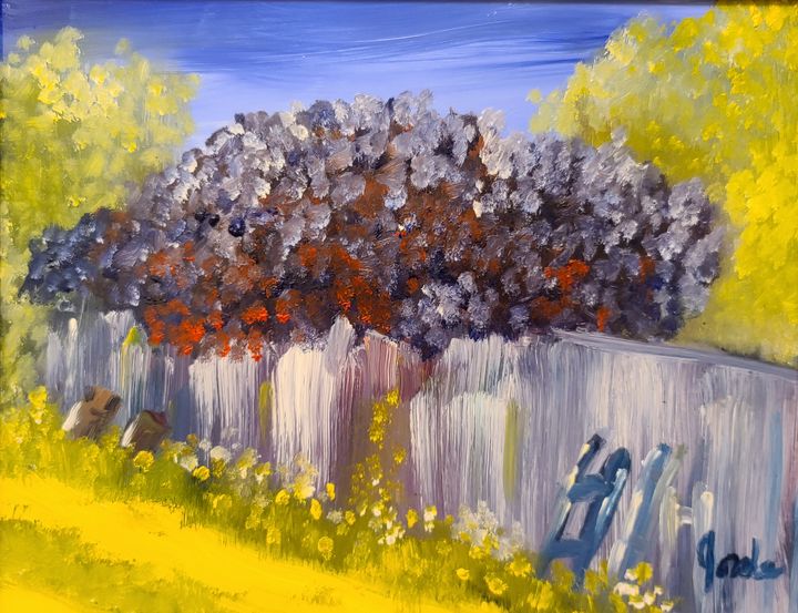 sjorde's tweet photo. Art of the Day: "Lilacs on the Fence". Buy at: https://t.co/bSJ0rQBwe9 https://t.co/cp4C53thIv