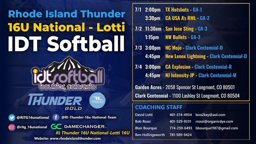 Alexis Nisyrios - 2027 (@alexisnisyrios) on Twitter photo Colorado, here we come!!🛬🏔️Come check us out for the IDT tournament! Schedule ⬇️⬇️ <a href="/RITG16unational/">RI Thunder Gold 16u National- Lotti</a> <a href="/thunderjam134/">dave lotti</a> <a href="/BobRossiRITG/">Bob Rossi</a> <a href="/SoftbalAmerica/">Softball America</a> <a href="/LineDsoftball/">Line Drive Media</a> <a href="/UWAA_United/">United Women’s Athletic Association</a> Colorado, here we come!!🛬🏔️Come check us out for the IDT tournament! Schedule ⬇️⬇️ <a href="/RITG16unational/">RI Thunder Gold 16u National- Lotti</a> <a href="/thunderjam134/">dave lotti</a> <a href="/BobRossiRITG/">Bob Rossi</a> <a href="/SoftbalAmerica/">Softball America</a> <a href="/LineDsoftball/">Line Drive Media</a> <a href="/UWAA_United/">United Women’s Athletic Association</a>
