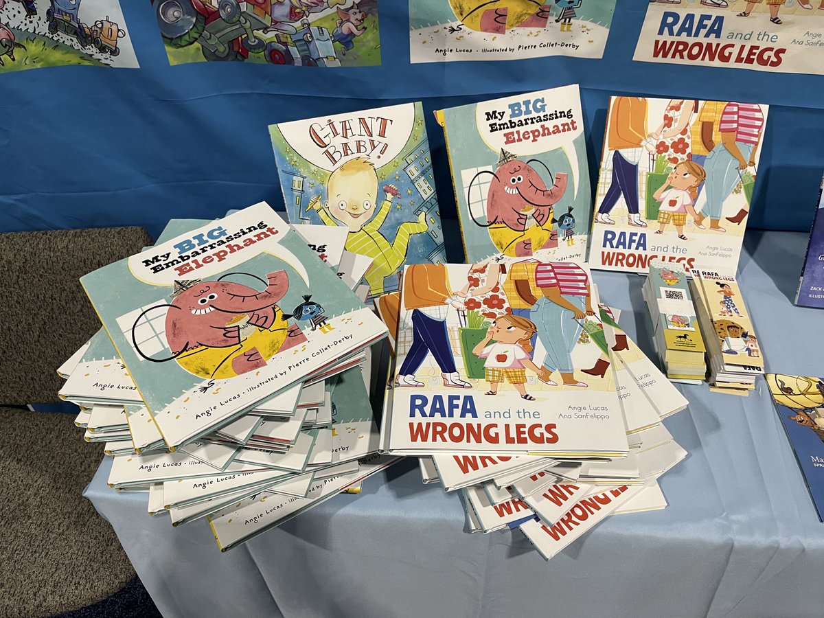 Ready for Angie Lucas to sign My Big Embarrassing Elephant and Rafa and the Wrong Legs!