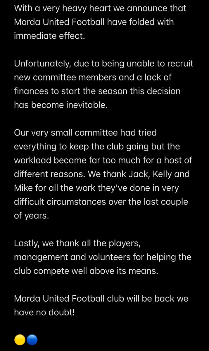 MordaUnitedFC's tweet photo. 🟡🔵 Club announcement 🔵🟡 https://t.co/g8GV5g8Cju