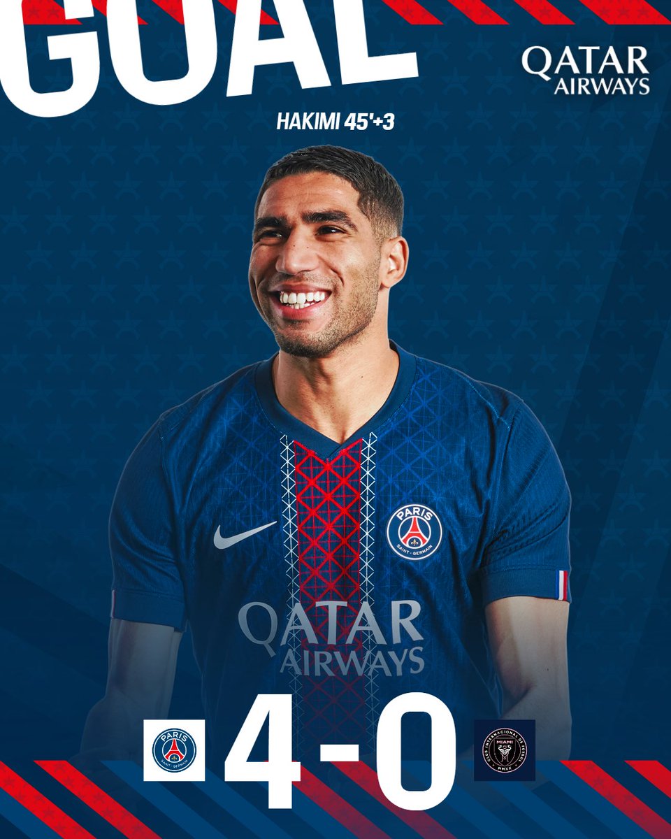 PSG_inside's tweet photo. ⏱️ 45'+3 I Ça va vite ! Déjà le quatrième signé @AchrafHakimi ! 

#PSGMIA 4-0 I #FIFACWC https://t.co/wHM9bymUhD