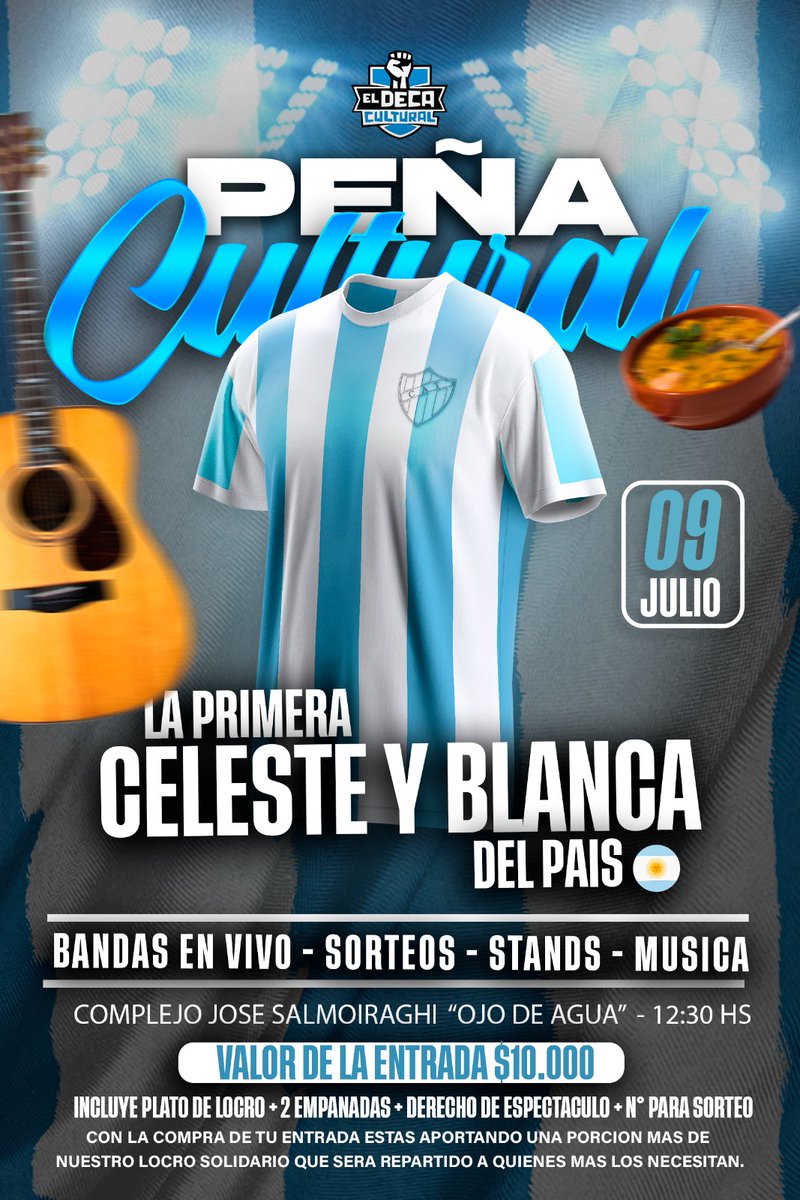 ElDecaCultural's tweet photo. 🎉 ¡Vuelve la Peña Cultural del 9 de Julio! 🇦🇷
Este martes 9 de julio viviremos la tercera edición de nuestra Peña Cultural, en conmemoración del aniversario de la primera celeste y blanca del país. https://t.co/KsJbM0YKKM