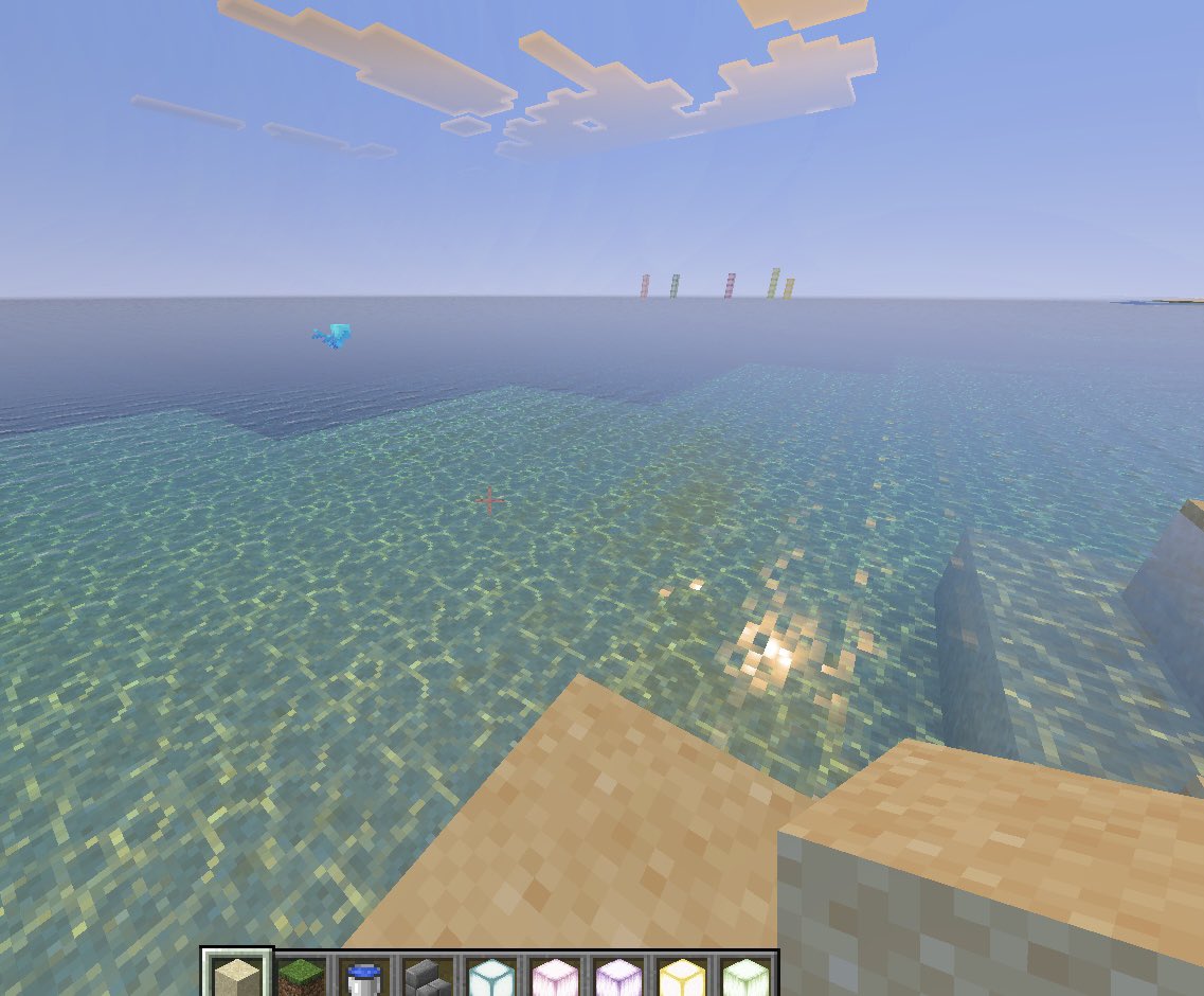 夏なのでビーチと海の浅瀬を作り中🌊　ハイブランドビジュアルズだと海が光ってとてもきれい🐟✨