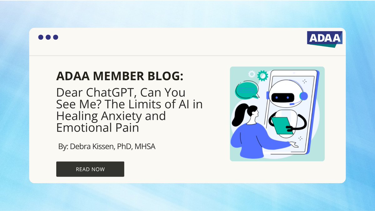 ADAA_Anxiety's tweet photo. As AI tools grow in popularity, many are turning to ChatGPT for mental health support. However, for effective treatment, consulting a licensed provider remains the best option. https://t.co/tvhCRLvkzi
#MentalHealthSupport #AnxietySupport #Therapy #MentalHealthAwareness https://t.co/IiTZAqMKLu